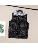 Women's Warm Solid Stand Collar Vest Waistcoat Autumn Winter Zipper Pocket Vests Female  Bright Ladies Sleeveless Coats