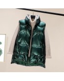 Women's Warm Solid Stand Collar Vest Waistcoat Autumn Winter Zipper Pocket Vests Female  Bright Ladies Sleeveless Coats