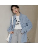 Spring Autumn Vintage Corduroy Jacket Women Loose Oversized Blouse Outwear Coat Laides Blue Beige Harajuku Ropa de Mujer