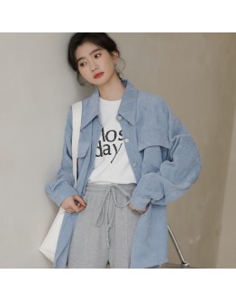 Spring Autumn Vintage Corduroy Jacket Women Loose Oversized Blouse Outwear Coat Laides Blue Beige Harajuku Ropa de Mujer