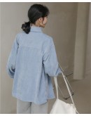 Spring Autumn Vintage Corduroy Jacket Women Loose Oversized Blouse Outwear Coat Laides Blue Beige Harajuku Ropa de Mujer