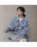 Spring Autumn Vintage Corduroy Jacket Women Loose Oversized Blouse Outwear Coat Laides Blue Beige Harajuku Ropa de Mujer