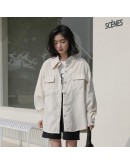 Spring Autumn Vintage Corduroy Jacket Women Loose Oversized Blouse Outwear Coat Laides Blue Beige Harajuku Ropa de Mujer