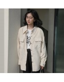 Spring Autumn Vintage Corduroy Jacket Women Loose Oversized Blouse Outwear Coat Laides Blue Beige Harajuku Ropa de Mujer