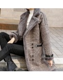 Women Winter Coat Turn Down Collar Fur Women Long Plaid Jacket Coat Fur Inner Feece Coat Casaco Feminino Plus Size Parka