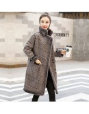 Women Winter Coat Turn Down Collar Fur Women Long Plaid Jacket Coat Fur Inner Feece Coat Casaco Feminino Plus Size Parka