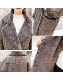 Women Winter Coat Turn Down Collar Fur Women Long Plaid Jacket Coat Fur Inner Feece Coat Casaco Feminino Plus Size Parka