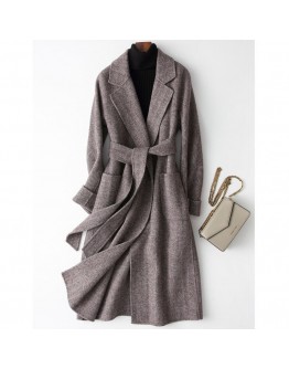 Spring Autumn Wool Cashmere Coat Alpaca Warm Winter Women Long Woolen Coat Office Lady Slim Female Overcoat Plus Size 4XL