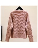 Autumn Winter Twist Knitted Cardigan Women  Casual V-Neck Beading Sweater Female Sweet Cardigans Thick Outerwear Coats