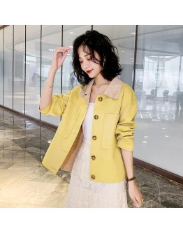  Chic Autumn Suede Jacket Women Spring Short Outerwear Coat Sweet Color Green Yellow Overcoat Mujer Chaqueta