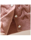 Autumn Winter Twist Knitted Cardigan Women  Casual V-Neck Beading Sweater Female Sweet Cardigans Thick Outerwear Coats