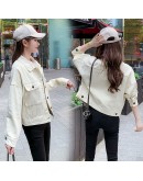 Spring Autumn  Cotton Jacket Oversized  Style Single Breasted Chic Denim Coats Beige Streetwear Jackets Cowboy Outwear