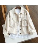 Spring Autumn  Cotton Jacket Oversized  Style Single Breasted Chic Denim Coats Beige Streetwear Jackets Cowboy Outwear