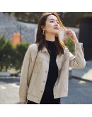  Autumn Short Suede Jacket Women   Thin Outerwear Coat Spring Casual Streetwear Beige Pink Chaquetas Mujer