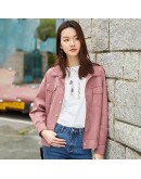  Autumn Short Suede Jacket Women   Thin Outerwear Coat Spring Casual Streetwear Beige Pink Chaquetas Mujer