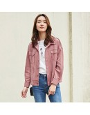  Autumn Short Suede Jacket Women   Thin Outerwear Coat Spring Casual Streetwear Beige Pink Chaquetas Mujer