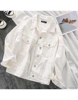 Fall White Jean Jacket Women   BF Overcoat Female Spring Bomber Jackets Single Breasted Harajuku Outerwear Coat