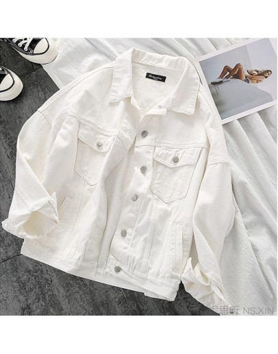 Fall White Jean Jacket Women   BF Overcoat Female Spring Bomber Jackets Single Breasted Harajuku Outerwear Coat