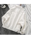 Fall White Jean Jacket Women   BF Overcoat Female Spring Bomber Jackets Single Breasted Harajuku Outerwear Coat