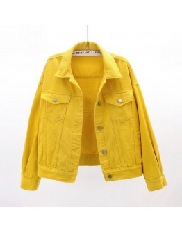 Candy Color Cotton Jacket Women Spring Autumn Short Coat Pink Jean Jackets Casual Tops White Purple Yellow Loose Outerwear