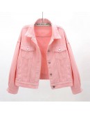 Candy Color Cotton Jacket Women Spring Autumn Short Coat Pink Jean Jackets Casual Tops White Purple Yellow Loose Outerwear