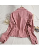  Autumn Outerwear Jacket Women Casual Solid Short Cotton Coat with Pockets Pink White Red Overcoat Mujer Chaqueta