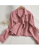  Autumn Outerwear Jacket Women Casual Solid Short Cotton Coat with Pockets Pink White Red Overcoat Mujer Chaqueta