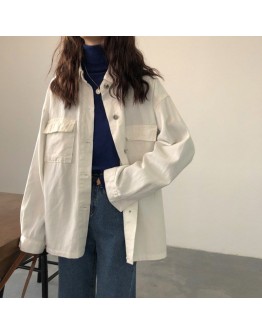 Fall Women Cotton Jacket Oversized  Style Single Breasted Chic Loose White Coats Spring Autumn Cowboy Jackets Outwear