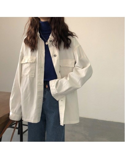 Fall Women Cotton Jacket Oversized  Style Single Breasted Chic Loose White Coats Spring Autumn Cowboy Jackets Outwear