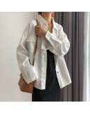 Fall Women Cotton Jacket Oversized  Style Single Breasted Chic Loose White Coats Spring Autumn Cowboy Jackets Outwear