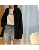 Fall Women Cotton Jacket Oversized  Style Single Breasted Chic Loose White Coats Spring Autumn Cowboy Jackets Outwear