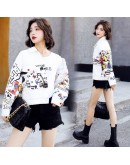  Spring Jacket Women  Fall White Denim Jackets Loose Short Coat Female Graffiti Print Jeans Coat chamarras de mujer