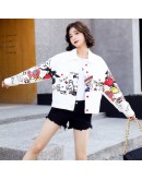  Spring Jacket Women  Fall White Denim Jackets Loose Short Coat Female Graffiti Print Jeans Coat chamarras de mujer