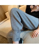  Autumn Winter Women Pants Knitted High Waist Wide Leg Pockets Ankle-Length Harem Lady Warm Trousers sweatpants