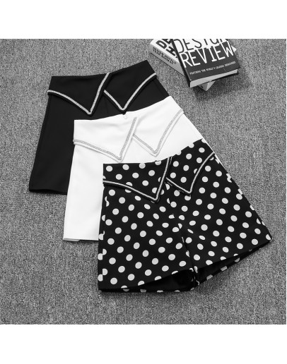 Summer High Waist Wide Leg Dot Shorts Women Beading Shorts for Women A-Line Office Work Suit Shorts  Chic Short Femme