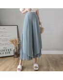  Summer Chiffon Wide Leg Pants for Women High Waist Pleated Patchwork Ankle Length Trousers Streetwear Pantalones Mujer