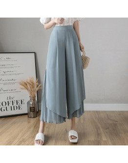  Summer Chiffon Wide Leg Pants for Women High Waist Pleated Patchwork Ankle Length Trousers Streetwear Pantalones Mujer