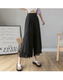  Summer Chiffon Wide Leg Pants for Women High Waist Pleated Patchwork Ankle Length Trousers Streetwear Pantalones Mujer