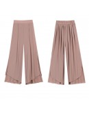  Summer Chiffon Wide Leg Pants for Women High Waist Pleated Patchwork Ankle Length Trousers Streetwear Pantalones Mujer