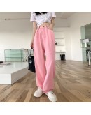 Autumn  Streetwear Harajuku Jeans High Waist Pink Women's Jean Pants Buttons Long Denim Wide Leg Pant Chic Trouses