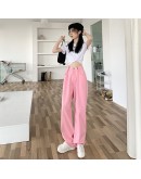 Autumn  Streetwear Harajuku Jeans High Waist Pink Women's Jean Pants Buttons Long Denim Wide Leg Pant Chic Trouses