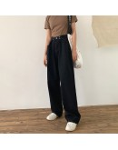 Autumn  Streetwear Harajuku Jeans High Waist Pink Women's Jean Pants Buttons Long Denim Wide Leg Pant Chic Trouses