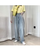 Autumn  Streetwear Harajuku Jeans High Waist Pink Women's Jean Pants Buttons Long Denim Wide Leg Pant Chic Trouses