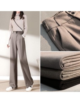 Long Wide Leg Wool Pants Women's Autumn Winter High Waist Loose Casual Mopping Drape Straight Leg Trousers Black Pantalones