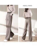 Long Wide Leg Wool Pants Women's Autumn Winter High Waist Loose Casual Mopping Drape Straight Leg Trousers Black Pantalones