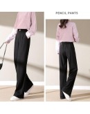 Long Wide Leg Wool Pants Women's Autumn Winter High Waist Loose Casual Mopping Drape Straight Leg Trousers Black Pantalones