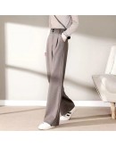 Long Wide Leg Wool Pants Women's Autumn Winter High Waist Loose Casual Mopping Drape Straight Leg Trousers Black Pantalones