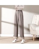 Long Wide Leg Wool Pants Women's Autumn Winter High Waist Loose Casual Mopping Drape Straight Leg Trousers Black Pantalones