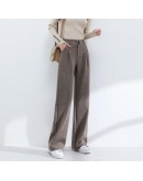 Long Wide-leg Woolen Pants Women Autumn Winter High Waisted Loose Casual Straight Leg Trousers   Pantalones Mujer