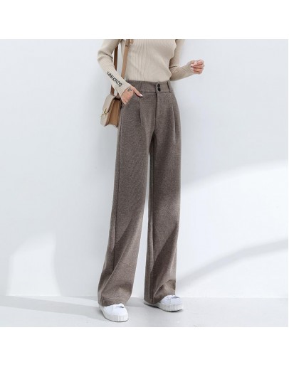 Long Wide-leg Woolen Pants Women Autumn Winter High Waisted Loose Casual Straight Leg Trousers   Pantalones Mujer